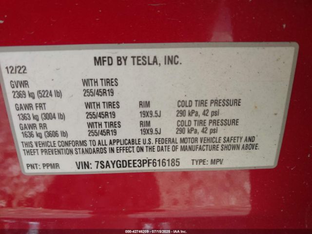 2023 TESLA MODEL Y 7SAYGDEE3PF616185 Photo 8