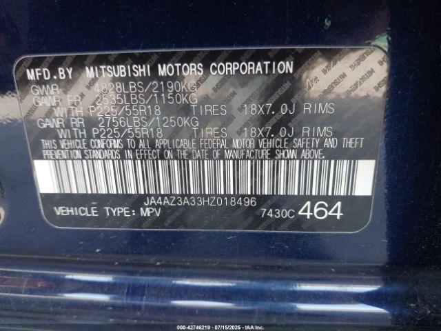 2017 MITSUBISHI OUTLANDER JA4AZ3A33HZ018496 Photo 8