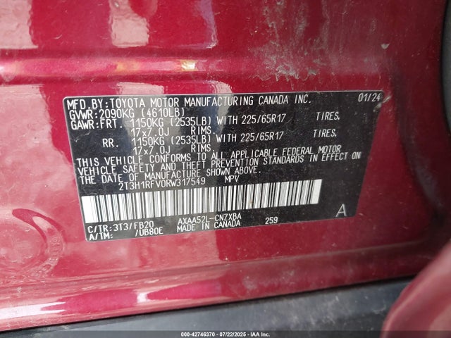 42746370 :رقم المزاد ، 2T3H1RFV0RW317549 vin ، 2024 Toyota Rav4 Le مزاد بيع