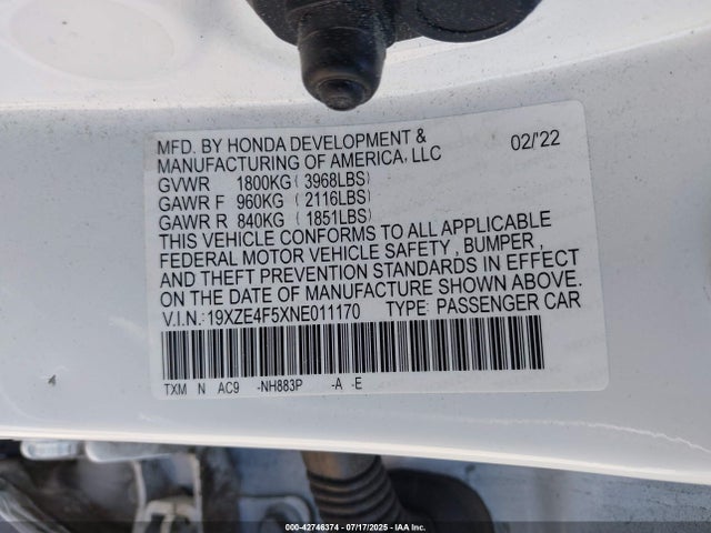 19XZE4F5XNE011170 Honda leb6