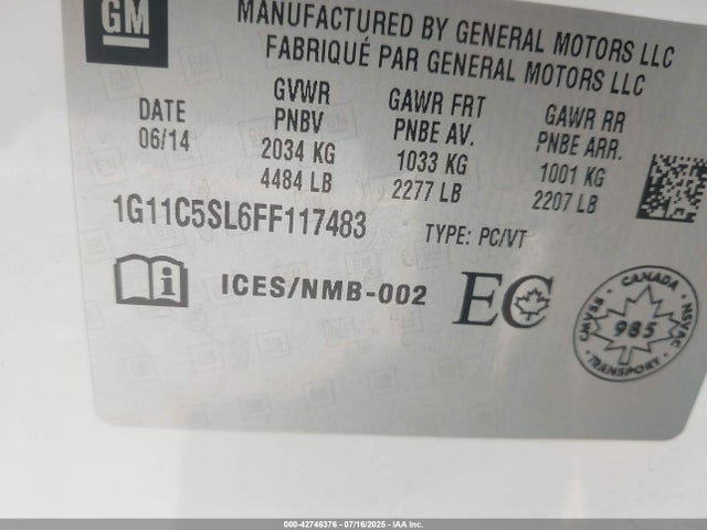 Chevrolet lkw 2015 1G11C5SL6FF117483 Image 9