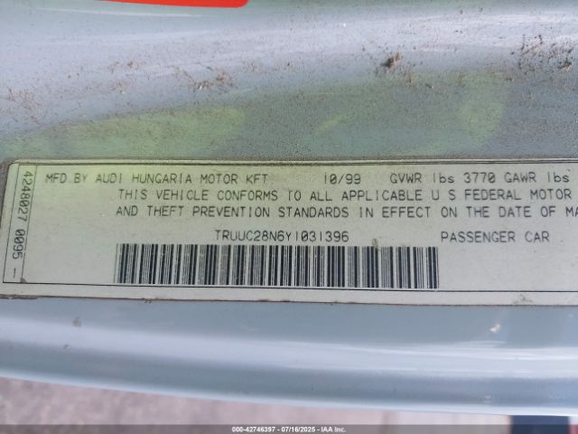 2000 AUDI TT TRUUC28N6Y1031396 Photo 8