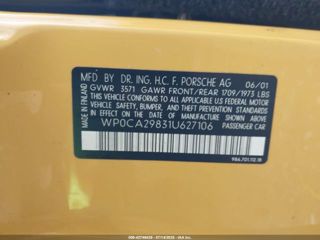 2001 PORSCHE BOXSTER WP0CA29831U627106 Photo 8