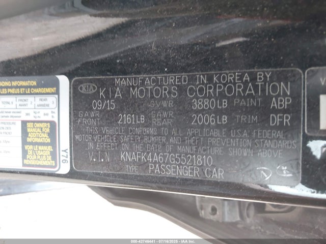 Aukcja sprzedaży 2016 Kia Forte Lx, vin: KNAFK4A67G5521810, numer aukcji: 42746441