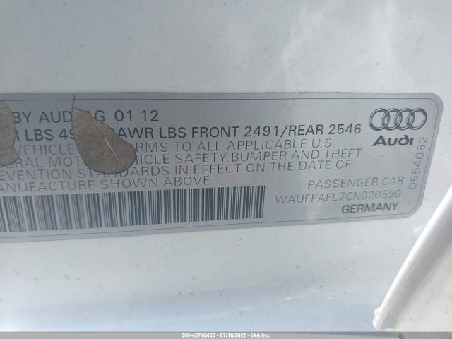 2012 AUDI A4 WAUFFAFL7CN020590 Photo 8