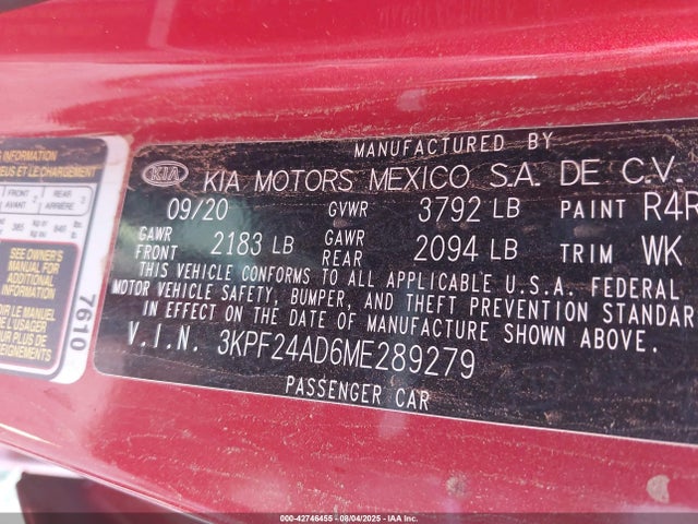 3KPF24AD6ME289279 KIA mpi nu
