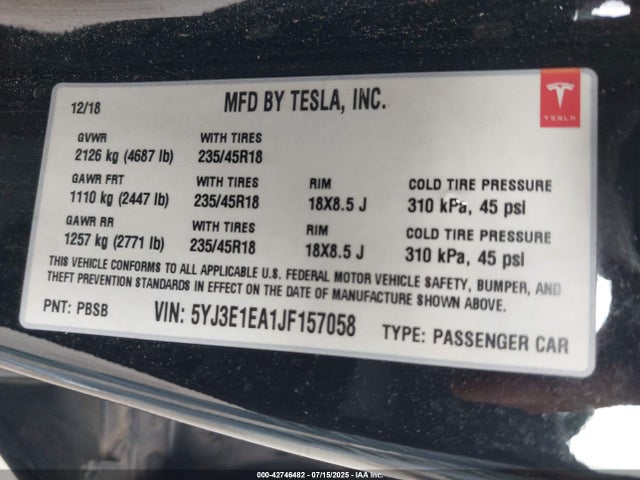 2018 TESLA MODEL 3 5YJ3E1EA1JF157058 Photo 8