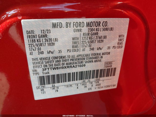 3FTTW8H9XRRA21609 Ford ecoboost