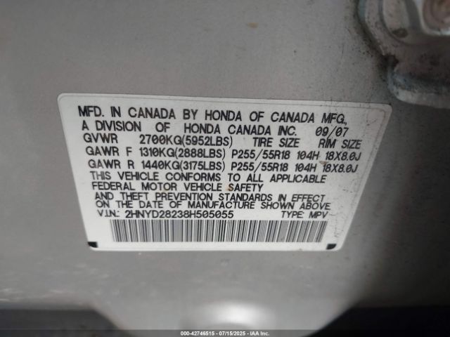 2008 ACURA MDX 2HNYD28238H505055 Photo 8
