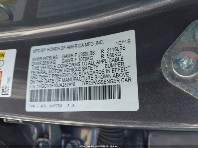 1HGCV1F30JA252916 Honda l15be