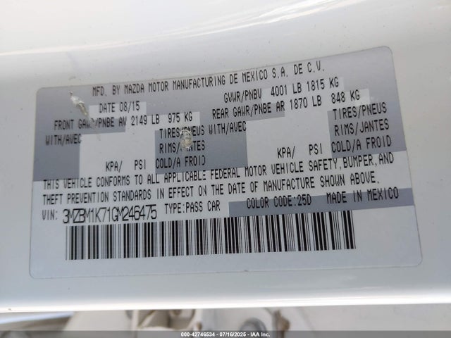 3MZBM1K71GM246475 Mazda pe
