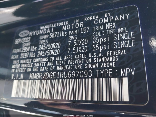 KM8R7DGE1RU697093 Hyundai gdi lambda ii