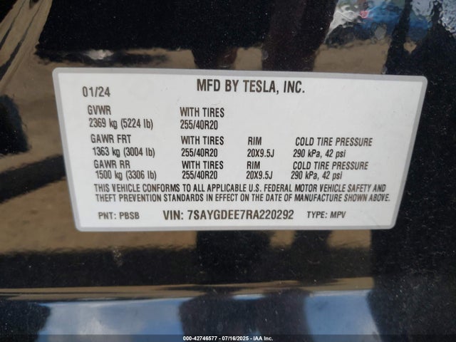 2024 TESLA MODEL Y 7SAYGDEE7RA220292 Photo 8