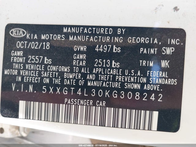 5XXGT4L30KG308242 KIA gdi