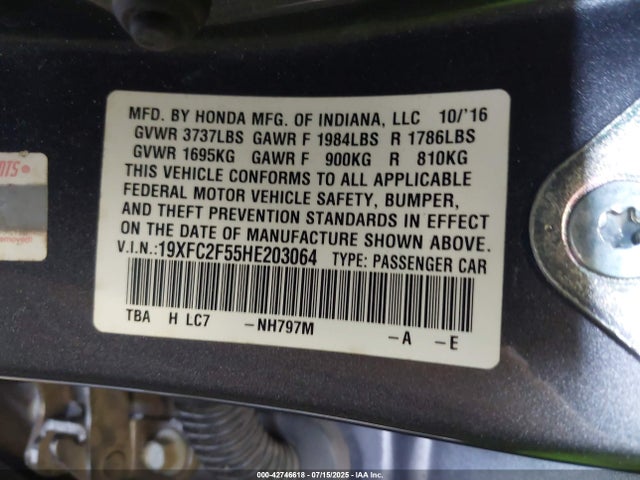 Honda k20c2 2017 19XFC2F55HE203064 Image 9