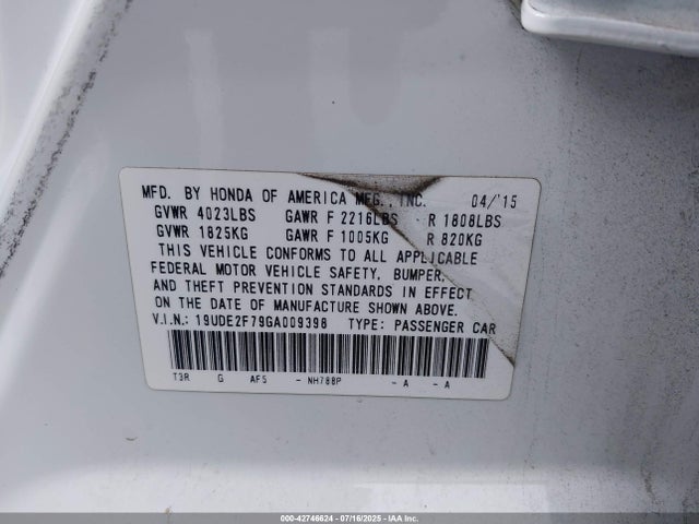 Acura k24v7 2016 19UDE2F79GA009398 Image 9