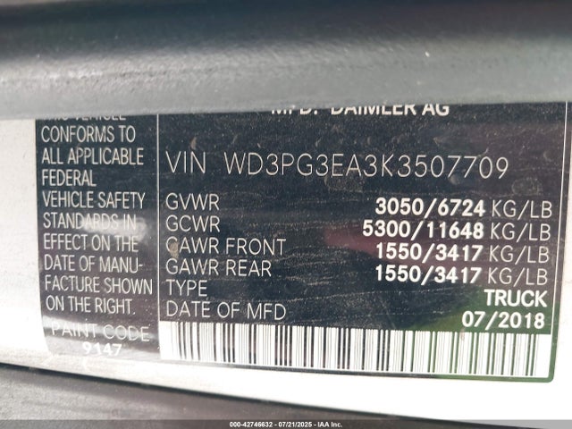 WD3PG3EA3K3507709 Mercedes-Benz m274