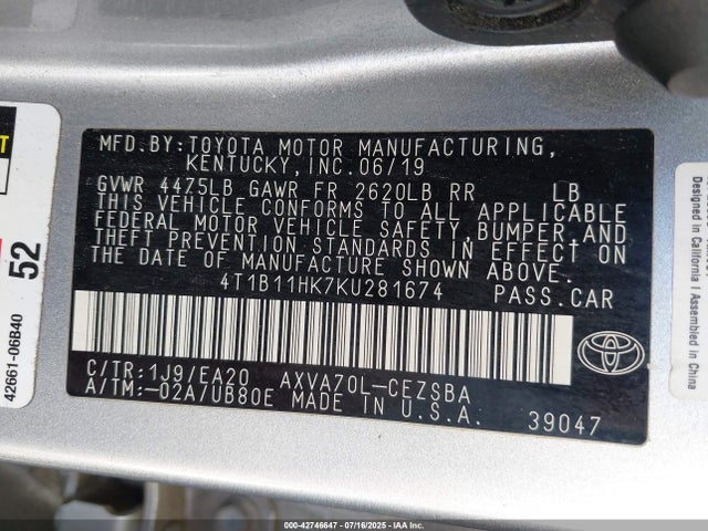 4T1B11HK7KU281674 Toyota a25a-fks