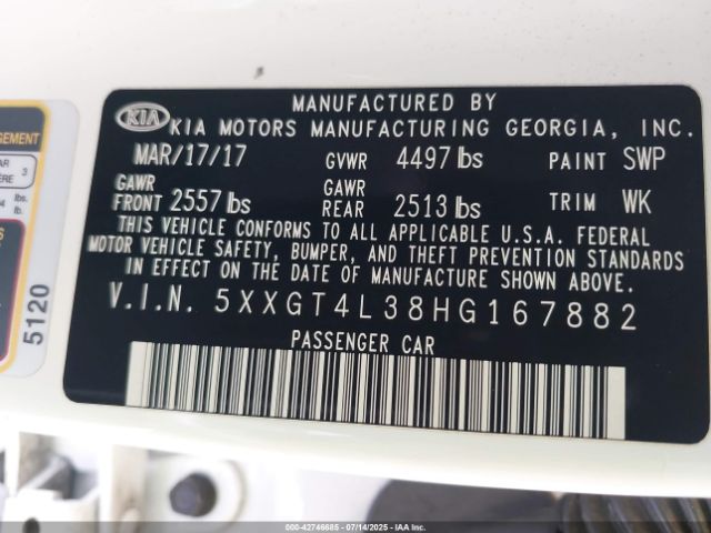 2017 KIA OPTIMA 5XXGT4L38HG167882 Photo 8