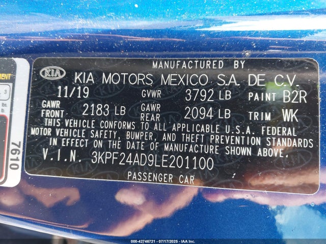 KIA mpi nu 2020 3KPF24AD9LE201100 Image 9