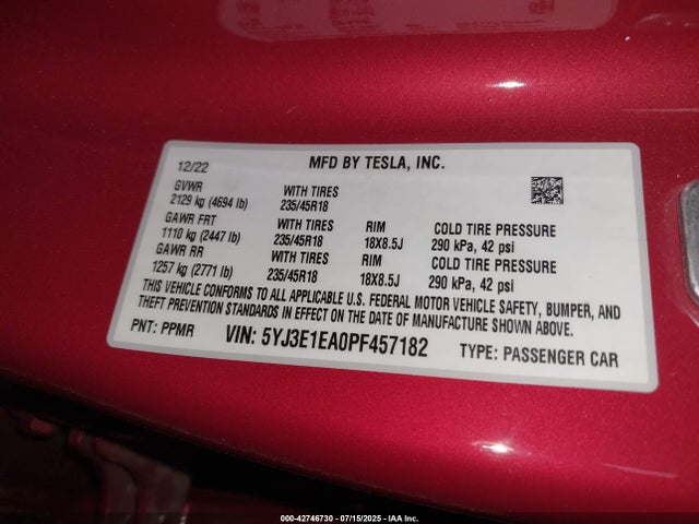 2023 TESLA MODEL 3 5YJ3E1EA0PF457182 Photo 8