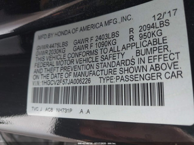 Honda k20c4 2018 1HGCV2F57JA006226 Image 9