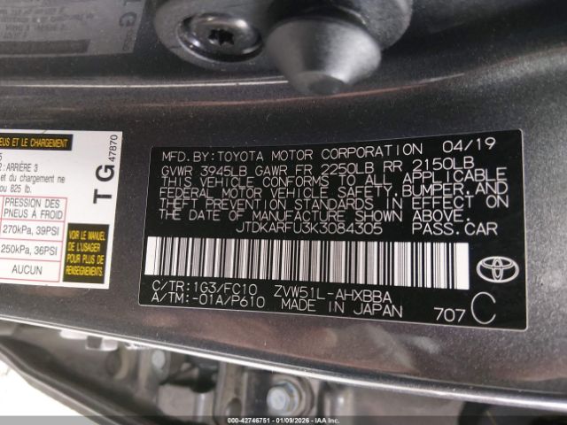 2019 TOYOTA PRIUS JTDKARFU3K3084305 Photo 8