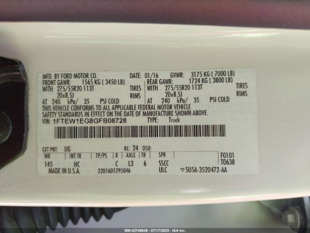 2016 FORD F-150 1FTEW1EG8GFB08728 Photo 8