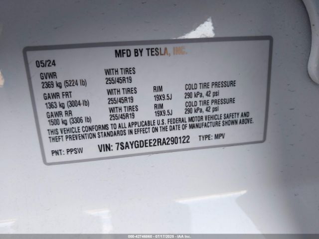 2024 TESLA MODEL Y 7SAYGDEE2RA290122 Photo 8