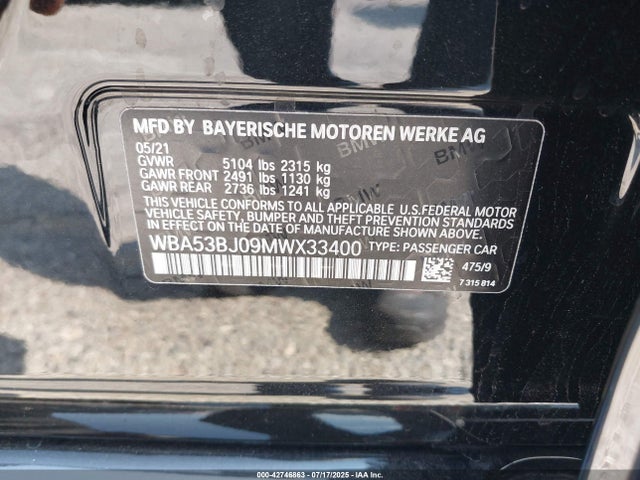 WBA53BJ09MWX33400 BMW 540I