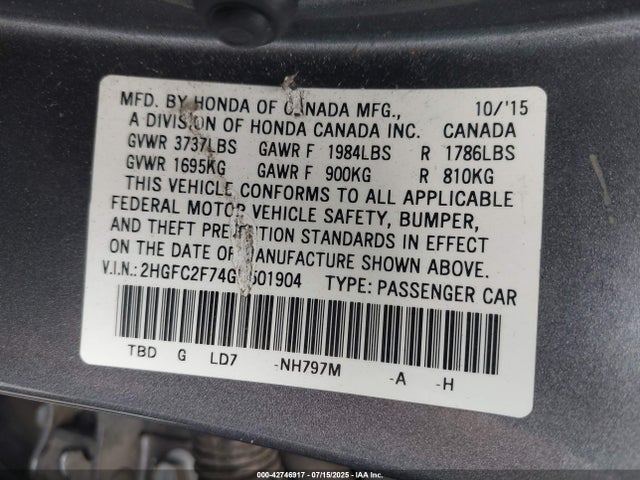 Honda k20c2 2016 2HGFC2F74GH501904 Image 9