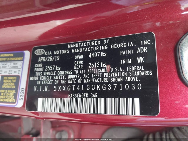 5XXGT4L33KG371030 KIA gdi