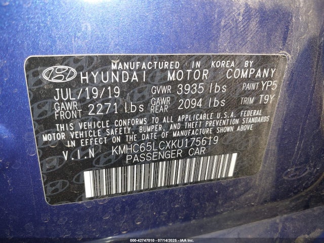 KMHC65LCXKU175619 Hyundai 2019