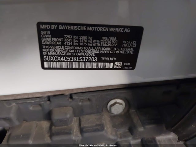 BMW X7 2019 5UXCX4C53KLS37203 Image 9