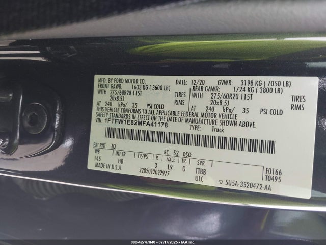 Ford gtdi 2021 1FTFW1E82MFA41178 Image 9