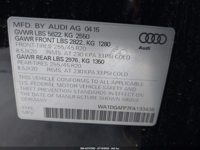2015 AUDI Q5 WA1DGAFP7FA133438 Photo 8