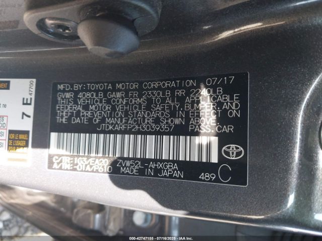 2017 TOYOTA PRIUS PRIME JTDKARFP2H3039357 Photo 8