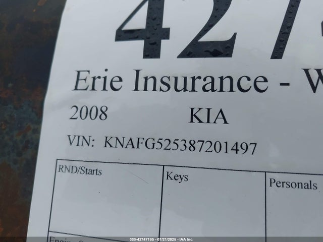 Продаж на аукціоні авто 2008 Kia Rondo Lx, vin: KNAFG525387201497, номер лоту: 42747195