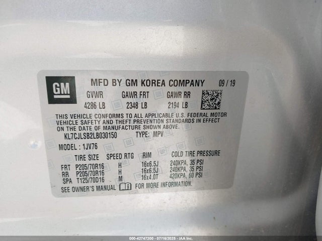 Chevrolet luv - mfi, variable valve timing, e85 max, alum 2020 KL7CJLSB2LB030150 Image 9