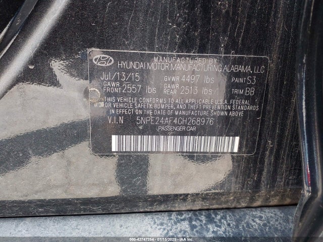 2016 Hyundai Sonata Se მანქანა იყიდება აუქციონზე, vin: 5NPE24AF4GH268976, აუქციონის ნომერი: 42747254