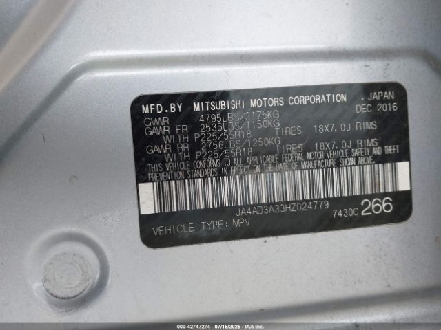 2017 MITSUBISHI OUTLANDER JA4AD3A33HZ024779 Photo 8