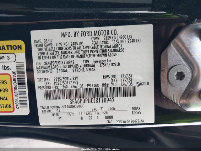 Ford 2.0l 4v atk hev 2018 3FA6P0PU0JR110942 Image 9