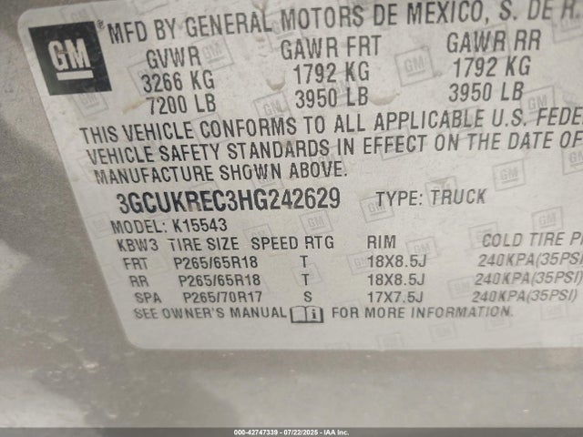 3GCUKREC3HG242629 Chevrolet Silverado