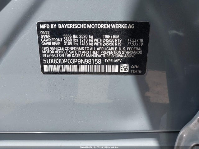5UX83DP03P9N98158 BMW 2023