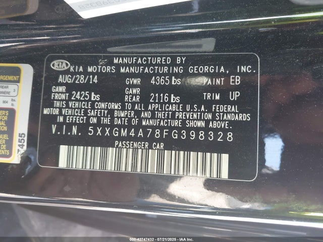 KIA dohc gdi theta ii 2015 5XXGM4A78FG398328 Image 9