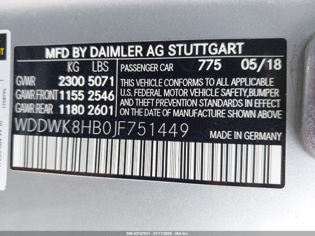 WDDWK8HB0JF751449 Mercedes-Benz m177