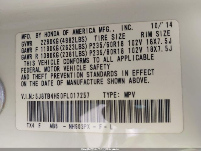 2015 ACURA RDX 5J8TB4H50FL017257 Photo 8