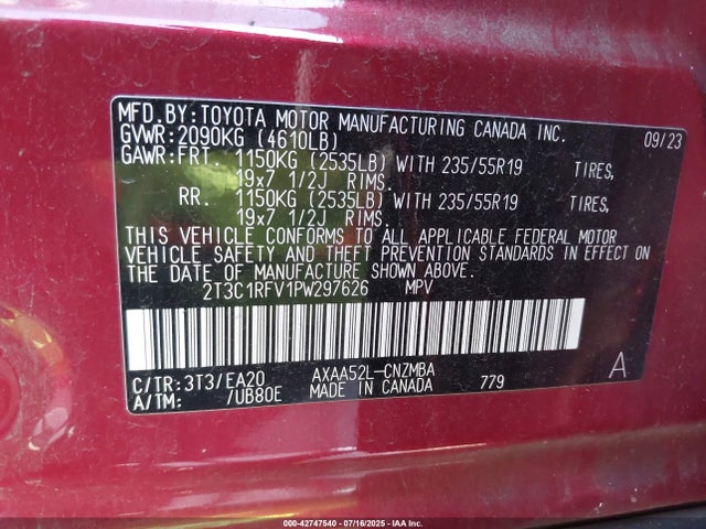 2T3C1RFV1PW297626 Toyota a25a-fks