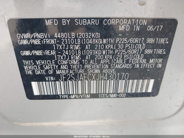 JF2SJAECXJH430170 Subaru naturally aspirated u5