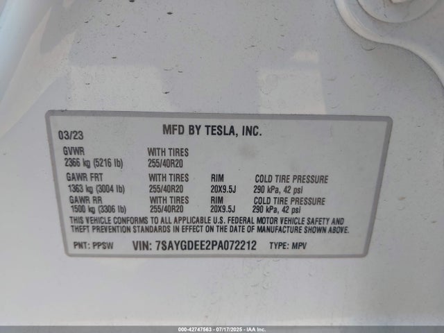 2023 TESLA MODEL Y 7SAYGDEE2PA072212 Photo 8